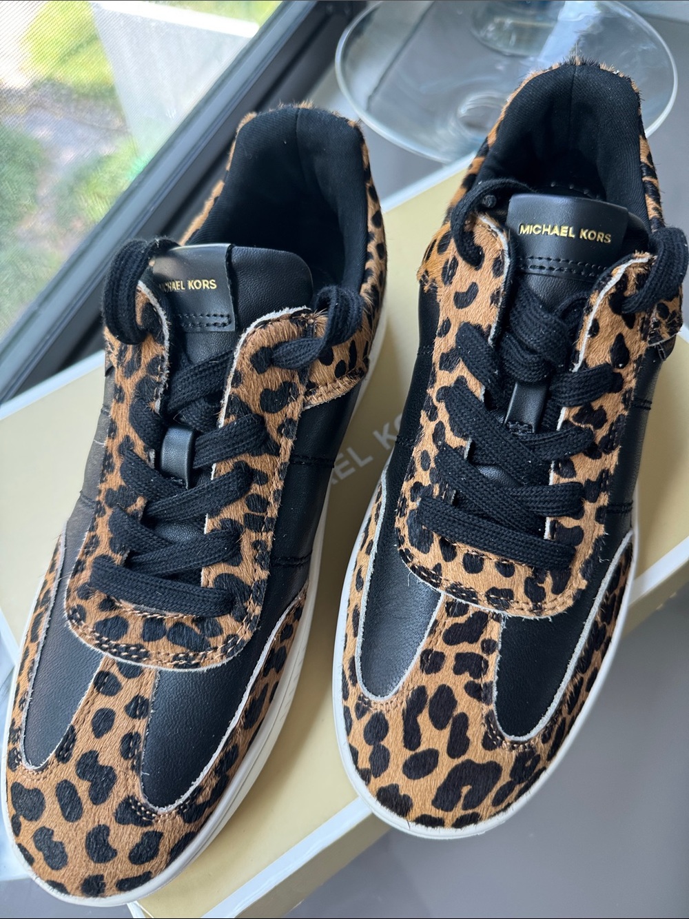 Michael Kors Women's Leopard-Print Low-Top Sneakers in Black and Tan - Picture 2 of 5